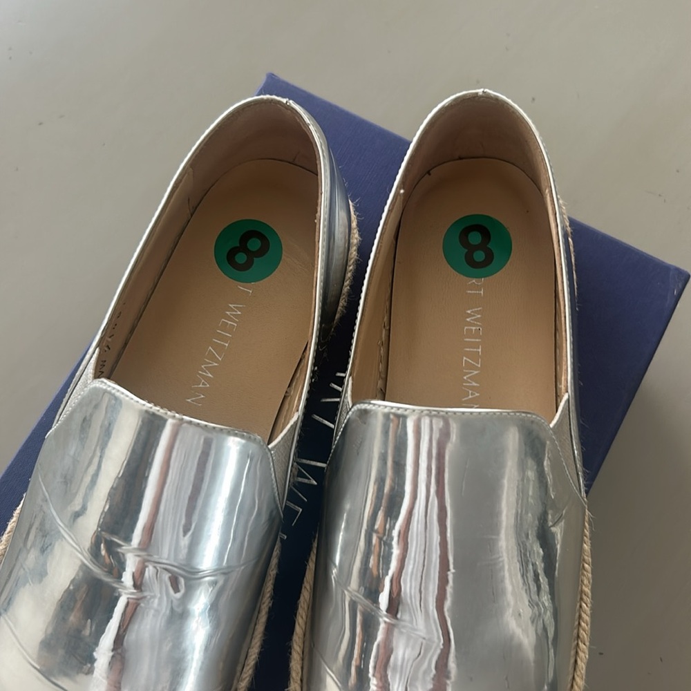 Stuart Weitzman Silver Espadrille Slip-Ons - Picture 9 of 10